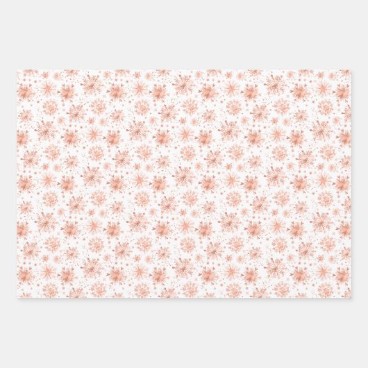 Rose Goldene Winterschneeflocken auf weißem Muster Geschenkpapier Set (Vorderseite)