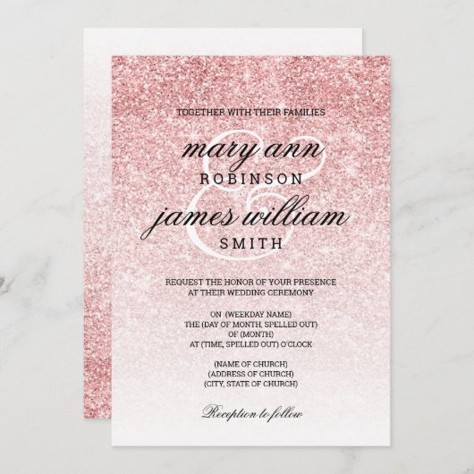 Rose Goldener Glitzer Elegante Hochzeit Einladung (Vorne/Hinten)