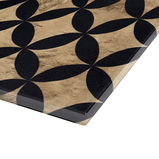 Rose goldener Kreis auf schwarzem Hintergrund Schneidebrett (Ecke)