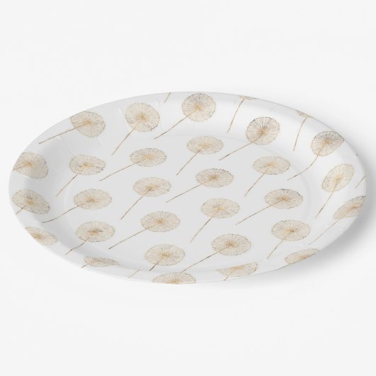 Rose goldener Löwenzahn wünscht weißen Hintergrund Pappteller (Schrägansicht)