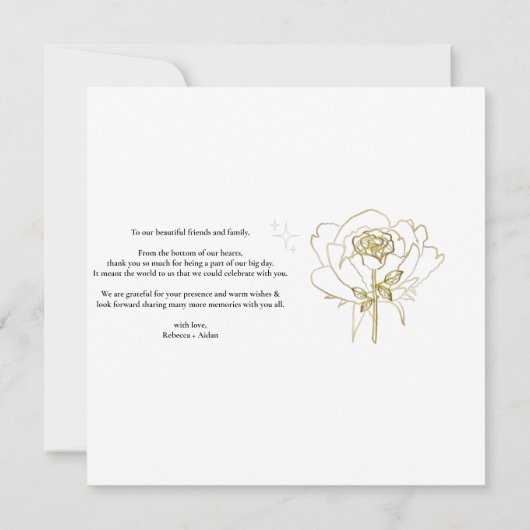 Rose, goldener Rahmen, Hochzeitskarte, danke Postc Karte (Rückseite)