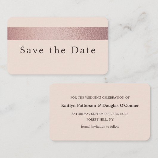 Rose, goldener Streifen, Save the Date Karte (Vorne/Hinten)