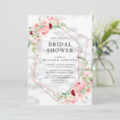 Rose Goldenes geometrisches rosa Brautparty Einladung (Stehend Vorderseite)