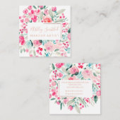 Rose Goldenes pinkflorales Aquarellschminken Quadratische Visitenkarte (Vorne/Hinten)