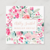 Rose Goldenes pinkflorales Aquarellschminken Quadratische Visitenkarte (Vorderseite)