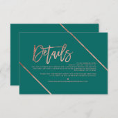 Rose goldenes Skript Streifen grüne Hochzeitsricht Begleitkarte (Vorne/Hinten)