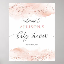 Rose Goldfarben Rosa Babydusche Begrüßungszeichen Poster