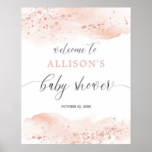 Rose Goldfarben Rosa Babydusche Begrüßungszeichen Poster