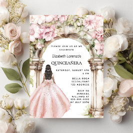 Rose goldfarbene Blumen Bogenkleid Quinceanera Einladung