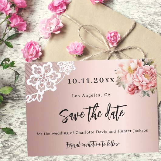 Rose goldfarbene Blumen Hochzeit Save The Date