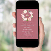 Rose goldfarbene Blüten kreuzen Mädchen Erste Komm Einladung