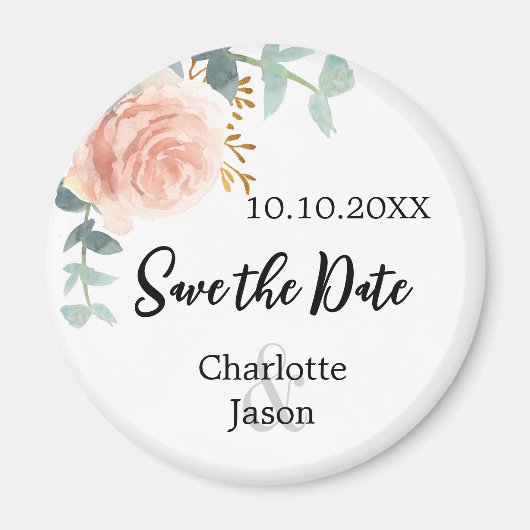 Rose goldfarbene Blütenhochzeit speichern das Datu Magnet (Vorne)