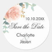 Rose goldfarbene Blütenhochzeit speichern das Datu Runder Aufkleber (Vorderseite)