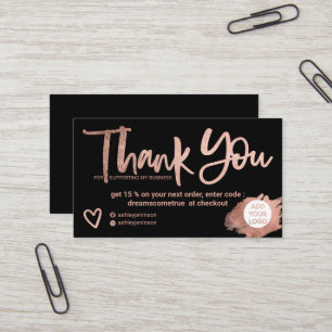 Rose goldfarbene Bürste Schriftart Schwarzer Chic  Visitenkarte