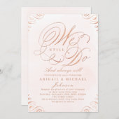 Rose goldfarbene klassische Kalligraphie WE NOCH D Einladung (Vorne/Hinten)