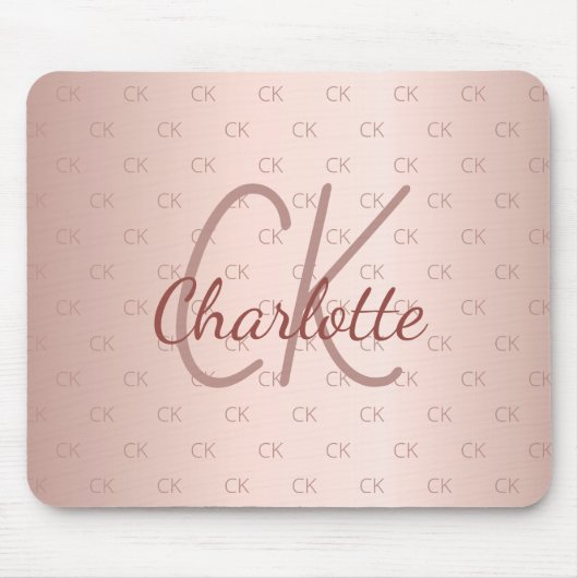 Rose goldfarbene Monogramm-Initialen Name elegant Mousepad (Vorne)