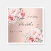 Rose goldfarbene Rosenfloralen elegante Taufe Serviette (Vorderseite)