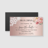 Rose goldfarbene Spitze Hochzeit Speichern Sie den Magnetkarte (Vorne/Hinten)