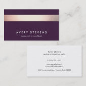 Rose Goldfarbene Streifen Moderner Lila Chic 2 Visitenkarte (Vorne/Hinten)