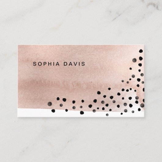Rose goldfarbene Wasserfarbe mit schwarzen Punkten Visitenkarte (Vorderseite)