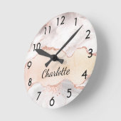 Rose goldfarbener Marmorname elegant Runde Wanduhr (Winkel)