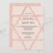 Rose goldfarbener Stern rosa hebräischer Name Bat  Einladung (Vorne/Hinten)