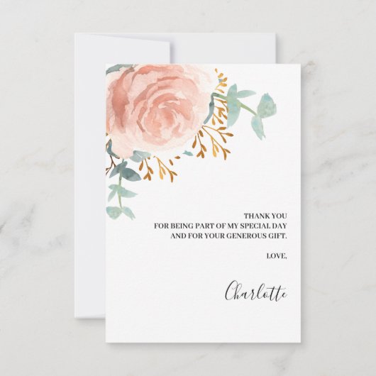 Rose goldfarbenes Blumengrün Dankeskarte (Rückseite)