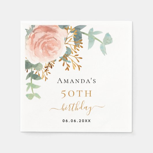 Rose goldfarbenes Blumengrün Serviette (Vorderseite)