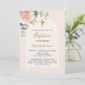 Rose goldfarbenes Blumenmädchen Luxus Taufe Einladung (Stehend Vorderseite)