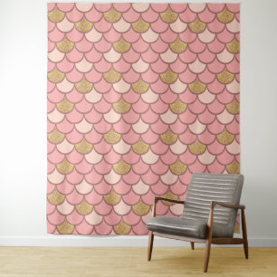Rose Goldfischskala mit Glitzer Wandteppich