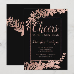 Rose Goldfloral Typografie feiert Neujahr Einladung