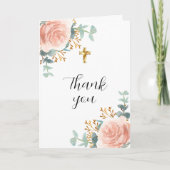 Rose Goldflorale Eukalyptus Foto Bestätigung Dankeskarte (Vorderseite)