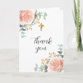 Rose Goldflorale Eukalyptus Foto Bestätigung Dankeskarte (Vorderseite)