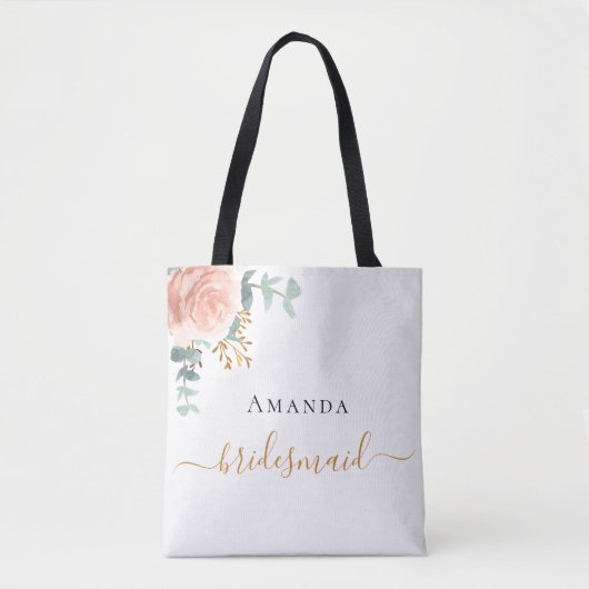 Rose Goldflorale Eukalyptus Grüne Bridesmaid Tasche (Vorderseite)