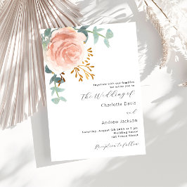 Rose Goldflorale Eukalyptus Grüne Hochzeit Einladung