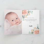 Rose Goldflorale Eukalyptus Kreuz Taufe Foto Dankeskarte (Innenseite)