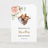 Rose Goldflorale Foto Willkommensmenü Einladung (Vorderseite)
