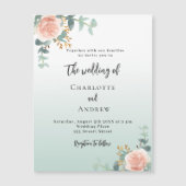 Rose Goldflorale Grüne Luxushochzeit Magneteinladung (Vorderseite)