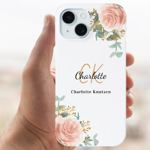 Rose Goldflorale Monogramm iPhone 16 Pro Hülle