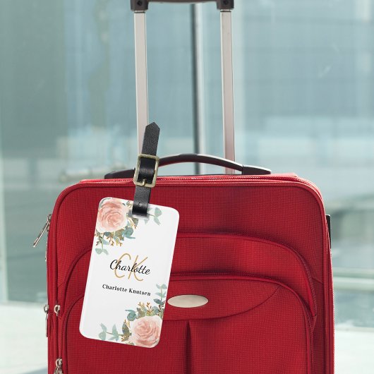 Rose Goldflorale Monogramm Gepäckanhänger