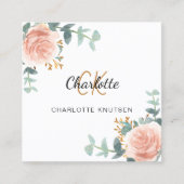 Rose Goldflorale Monogramm Qr-Code Quadratische Visitenkarte (Vorderseite)