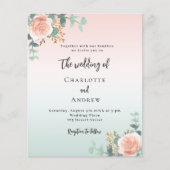 Rose Goldfloralen Budget Einladung Hochzeitsfeier (Vorderseite)