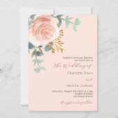 Rose Goldfloralen Grüne Pfirsichhochzeit Einladung (Vorderseite)