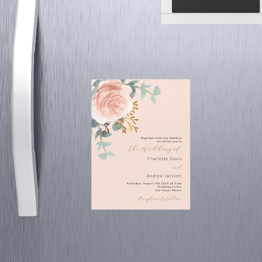 Rose Goldfloralen Grünpflanzen Pfirsichhochzeit Magneteinladung