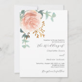 Rose Goldfloralen Grünpflanzen QR Code UAWG Hochze Einladung (Vorderseite)