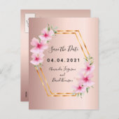 Rose Goldfloralen Hochzeit Retten Sie das Datum Ankündigungspostkarte (Vorne/Hinten)