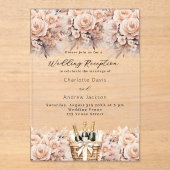 Rose Goldfloralen Schaumwein Hochzeitsempfang Acryleinladungen (Vorderseite)