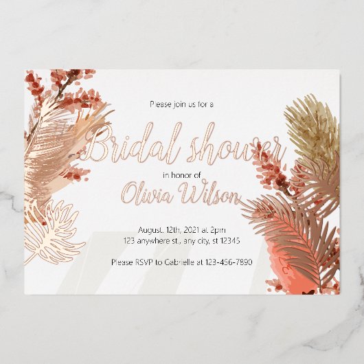 Rose Goldfolie Blätter Brautdusche Einladung (Vorderseite)