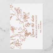 Rose Goldfolie-Kalligrafie Save the Date Folieneinladung (Vorderseite)