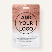 Rose Goldfolie Marmor Logo für Angestellte Foto Pa Ausweis (Rückseite)